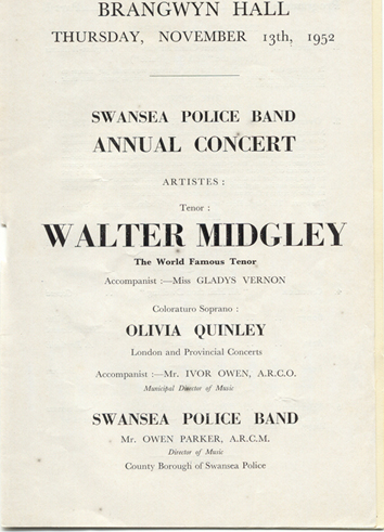 Swansea Police Band programme inner page 1